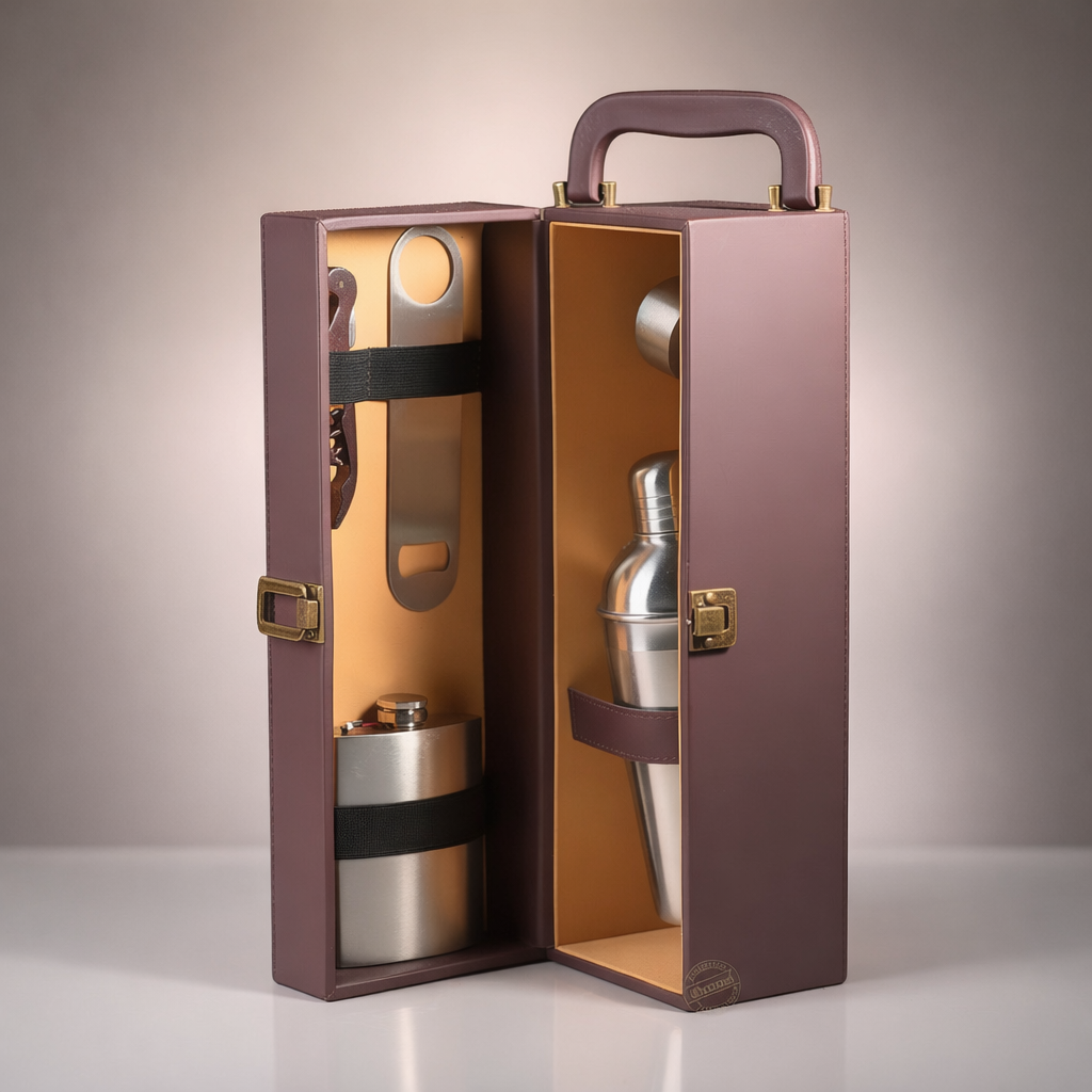 Portable Bar Tool Set - Brown Leatherette - 5 Piece Set