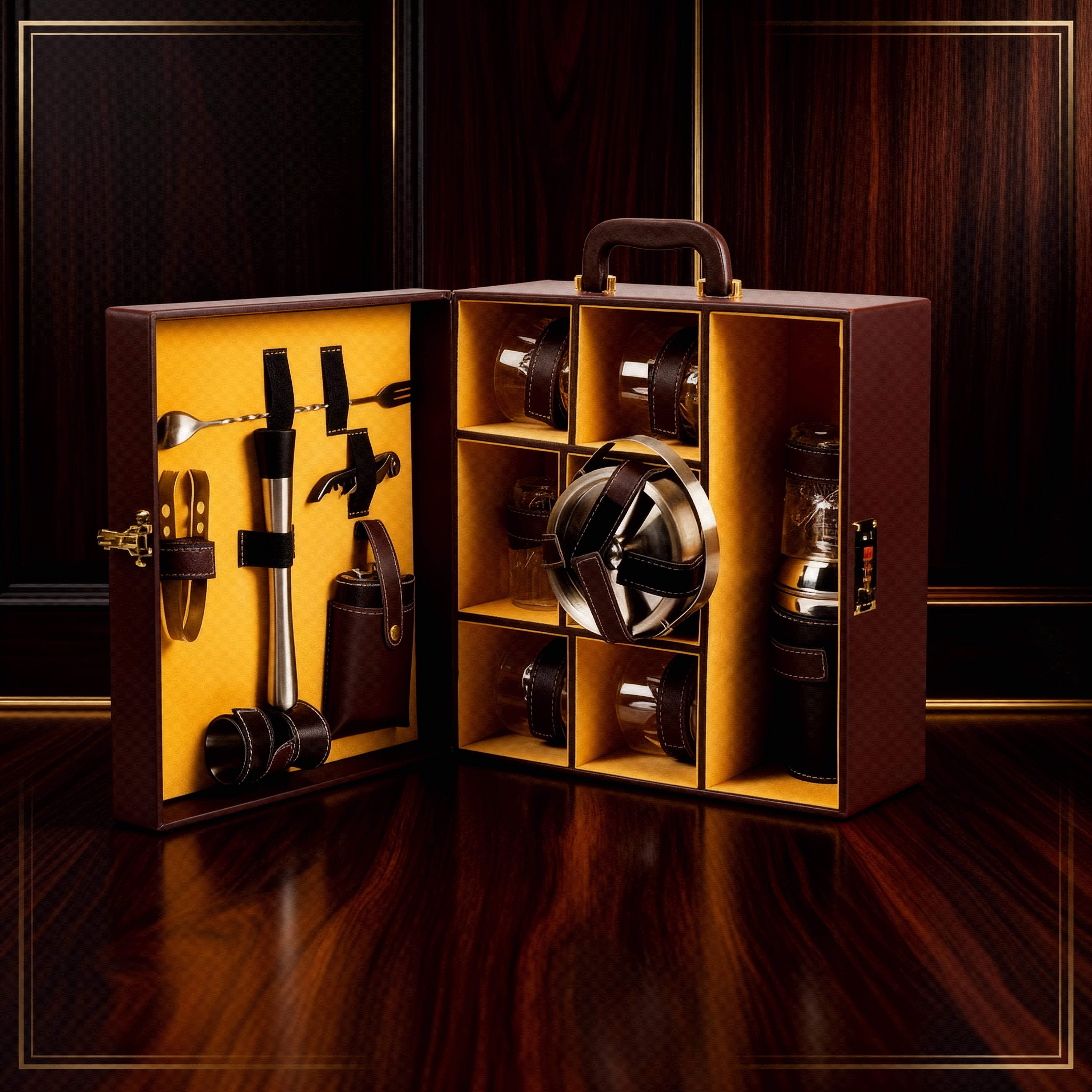 Image of Abrazo 14-Piece Portable Bartender Kit | Bar Tool Set for Gifting | Brown