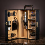 Portable Whiskey Case Set - Black Croc Leatherette - 7 Piece Set - Bar Accessories