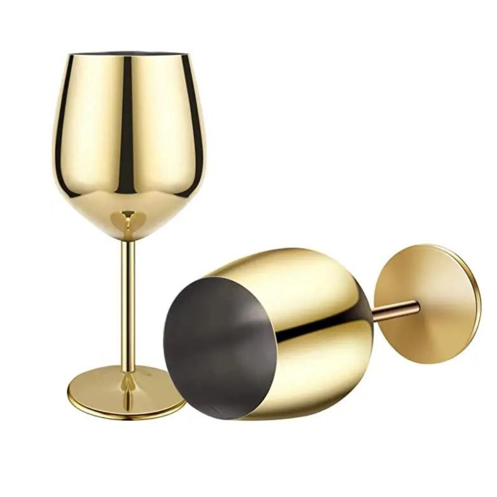 abrazo Stainless Steel  Wine Glasses 350 ml set of 2, Unbreakable Wine Glass Goblets, Gift for Men and Women, Party Glasses - 350 ml (Gold) - Abrazo