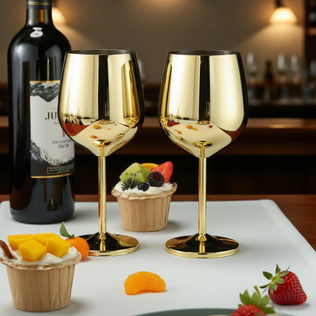 Stainless Steel Wine Glass Goblets 350 ml (Set of 2) | Unbreakable | Party Glasses Gold