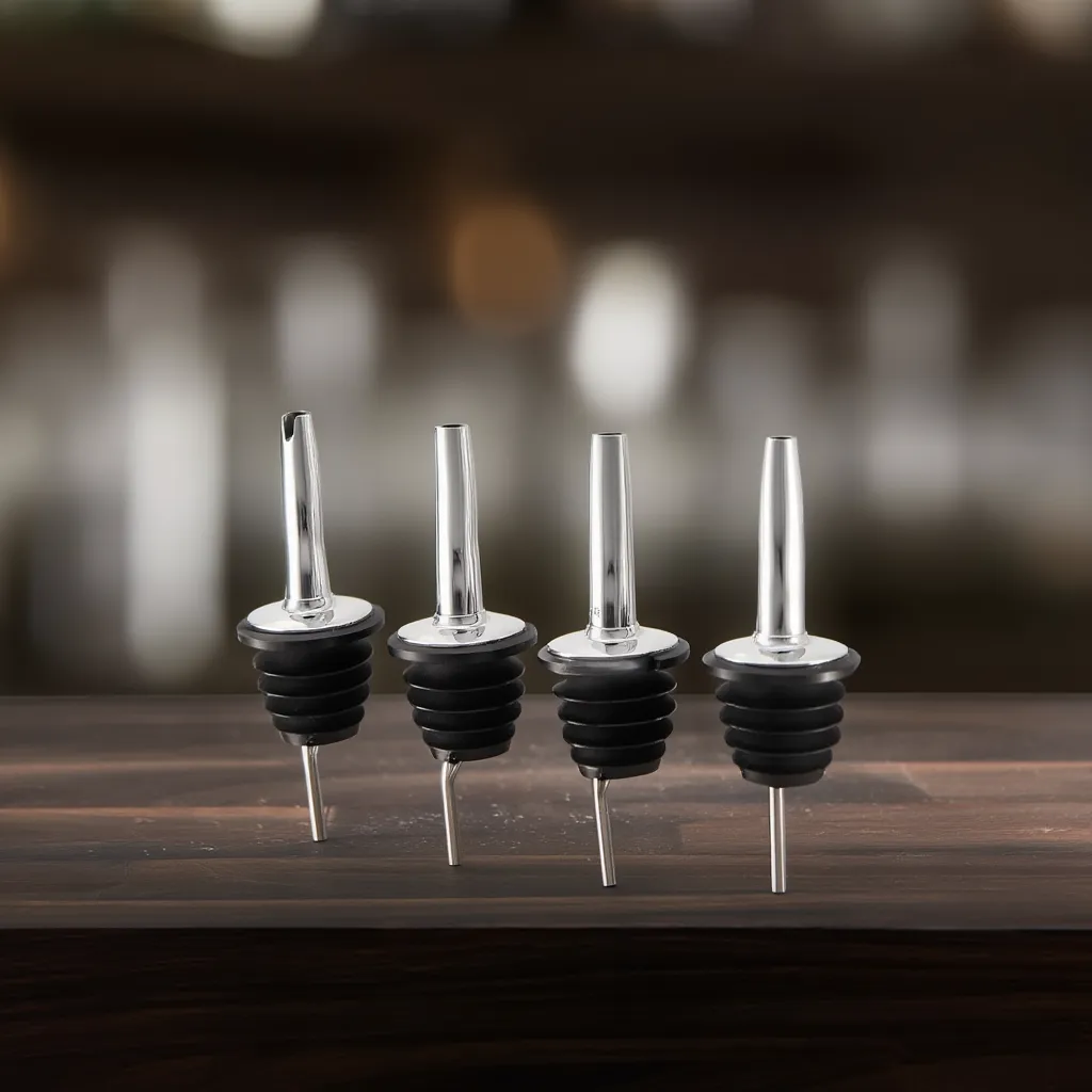 Image of Abrazo Stainless Steel Bottle Pourer Spouts | Wine Free-Flow Dispenser (Set of 4)