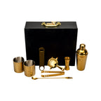 Abrazo Bartender Kit with Carrying Case, 8-Piece PVD Gold Gloss Finish Cocktail Set, Hammered Glasses and Cocktail Shaker, Black Gift Box, Bar Tool Set, Bar accessoires, Barset - Abrazo