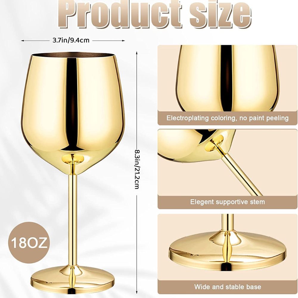 abrazo Stainless Steel  Wine Glasses 350 ml set of 2, Unbreakable Wine Glass Goblets, Gift for Men and Women, Party Glasses - 350 ml (Gold) - Abrazo