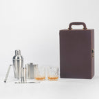 Portable Bar Tools Set - Brown Leatherette - 8 Piece Set - Abrazo