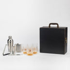 Classic Portable Bar Tools Set - Fine Black Leatherette - 12 Piece Set - Abrazo