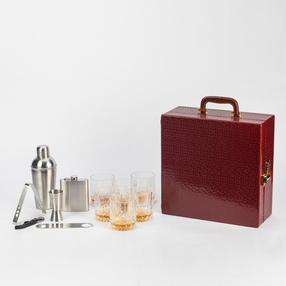 Image of Classic Portable Bar Tools Set - Brown Croc Print - 12 Piece Set - Abrazo