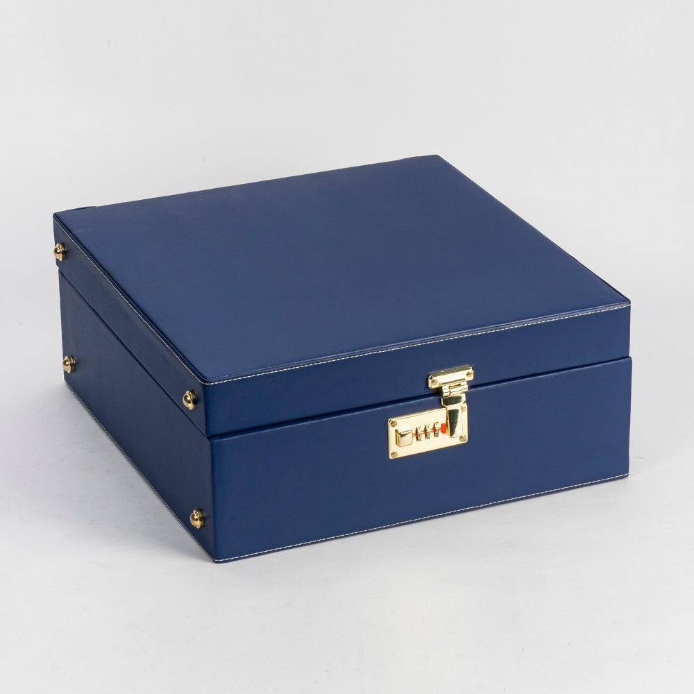 Portable Bar Tools Set - Crystal Blue Leatherette - 10 Piece Set with Bottle Storage - Abrazo