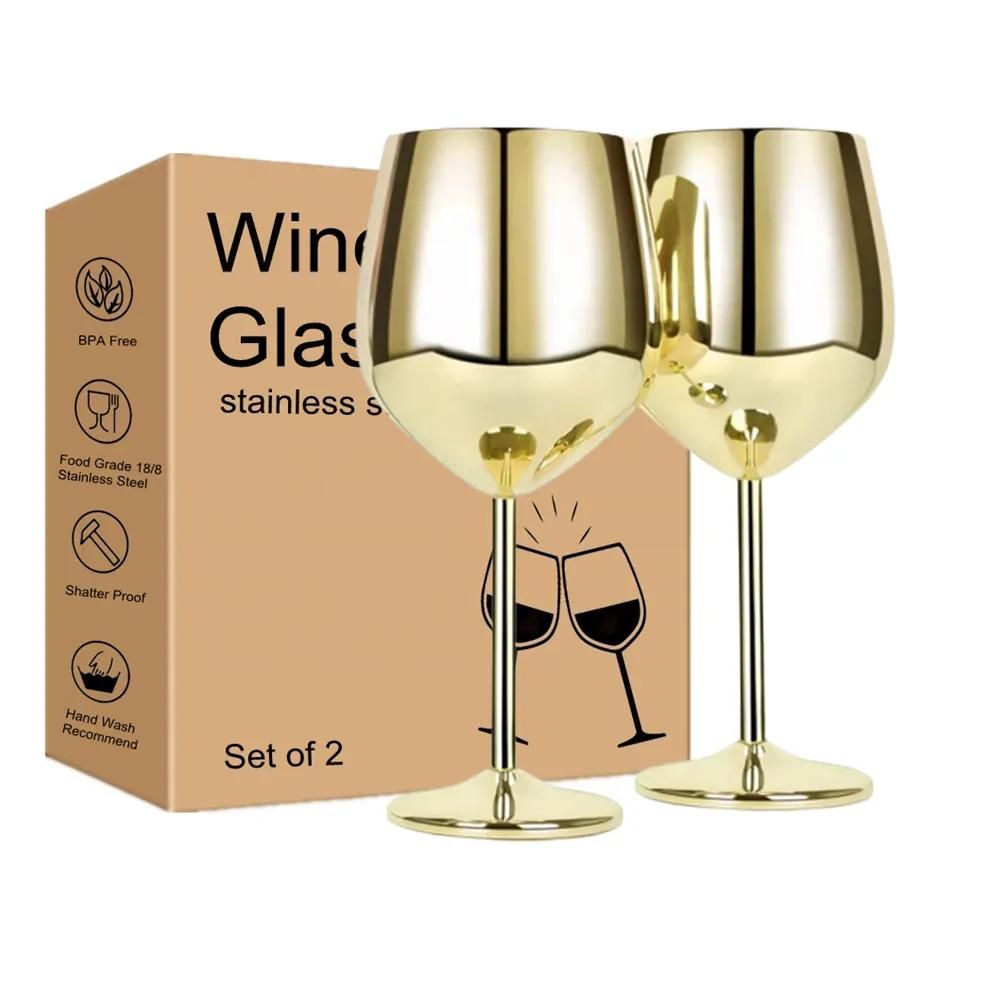 Image of abrazo Stainless Steel  Wine Glasses 350 ml set of 2, Unbreakable Wine Glass Goblets, Gift for Men and Women, Party Glasses - 350 ml (Gold) - Abrazo
