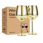 abrazo Stainless Steel  Wine Glasses 350 ml set of 2, Unbreakable Wine Glass Goblets, Gift for Men and Women, Party Glasses - 350 ml (Gold) - Abrazo