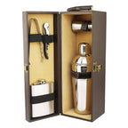 Portable Bar Tools Set - Brown Leatherette - 5 Piece Set - Abrazo