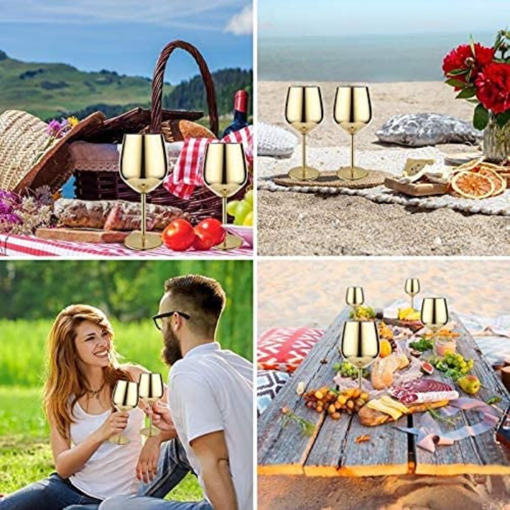 Image of abrazo Stainless Steel  Wine Glasses 350 ml set of 2, Unbreakable Wine Glass Goblets, Gift for Men and Women, Party Glasses - 350 ml (Gold) - Abrazo