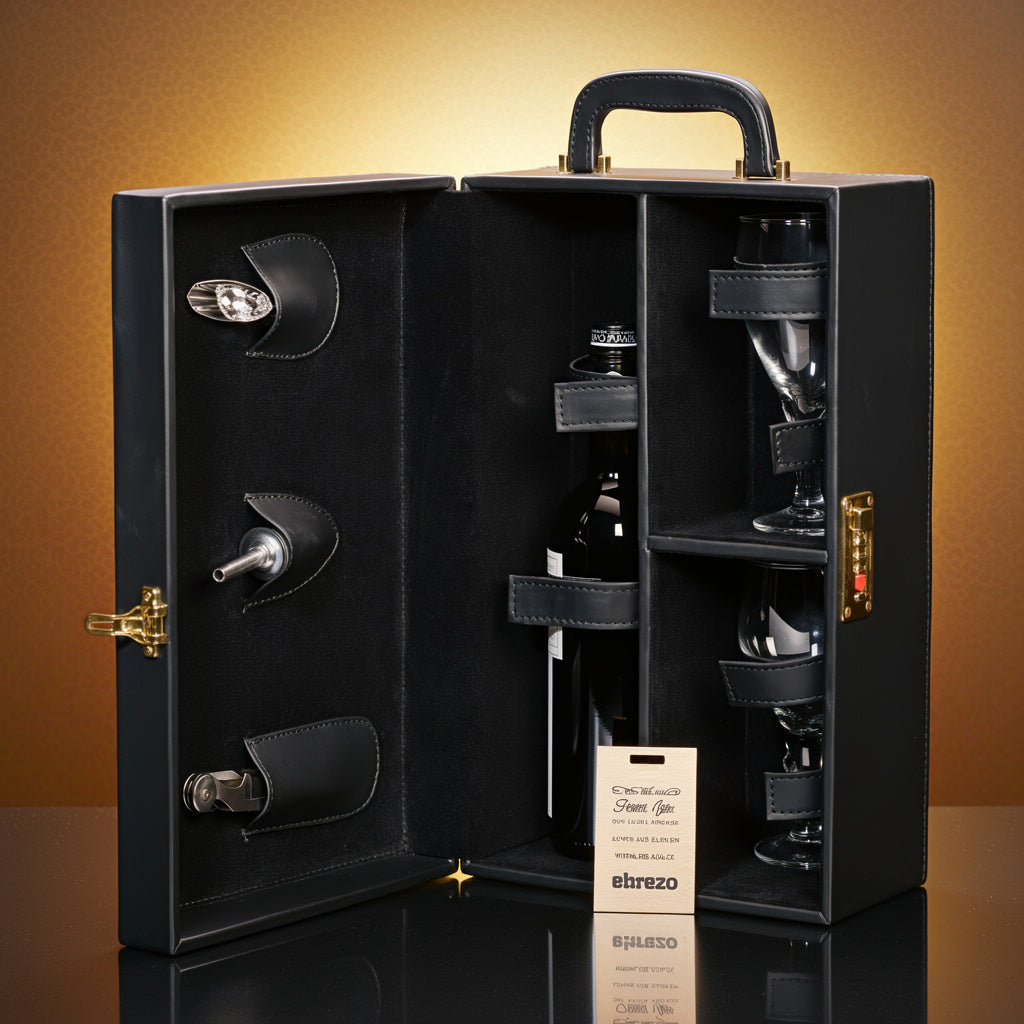 Image of Abrazo Wine Set | Leatherette Box | Barset | Bar Tool Set (Black)