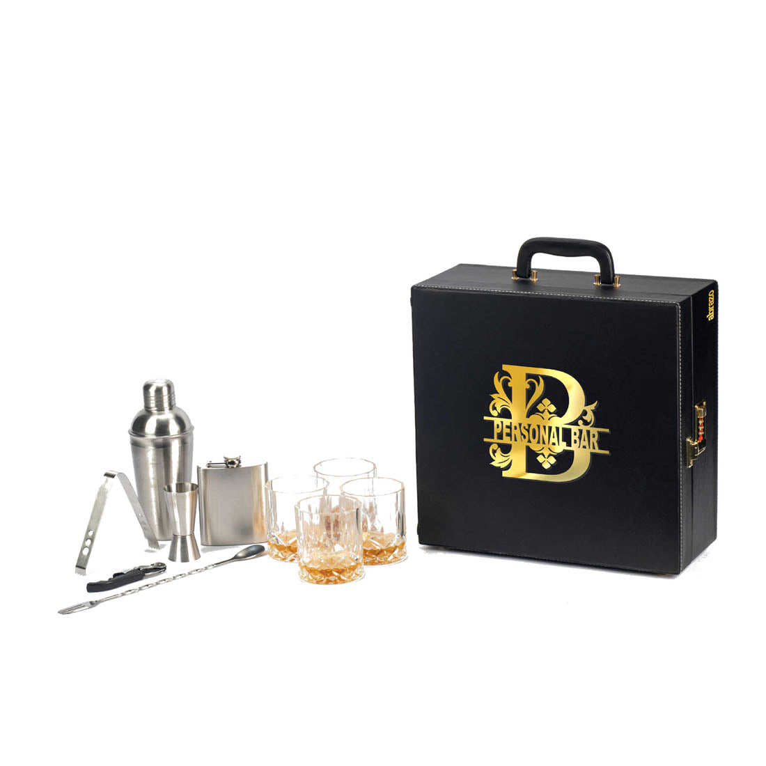 Abrazo Bar Tool Set Black with acrylic Initials | 11 Piece Unit | Bar Set - Abrazo