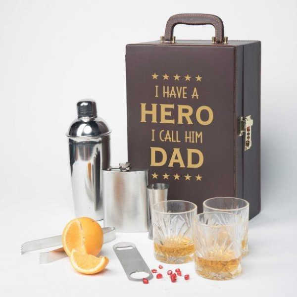 Image of Portable Bar Tools Set - Brown Leatherette - 8 Piece Set - Abrazo