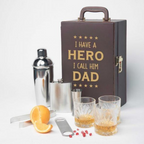 Portable Bar Tools Set - Brown Leatherette - 8 Piece Set - Abrazo