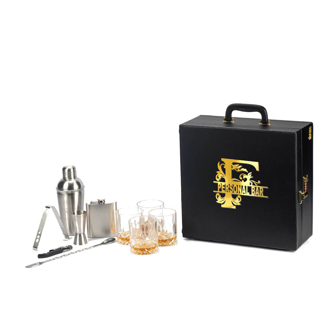 Abrazo Bar Tool Set Black with acrylic Initials | 11 Piece Unit | Bar Set - Abrazo
