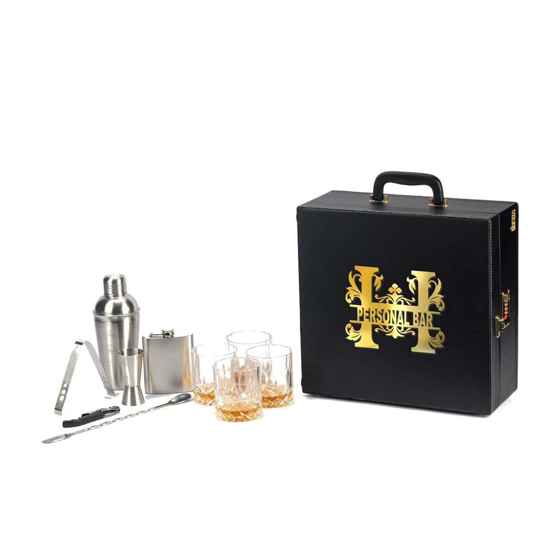 Abrazo Bar Tool Set Black with acrylic Initials | 11 Piece Unit | Bar Set - Abrazo