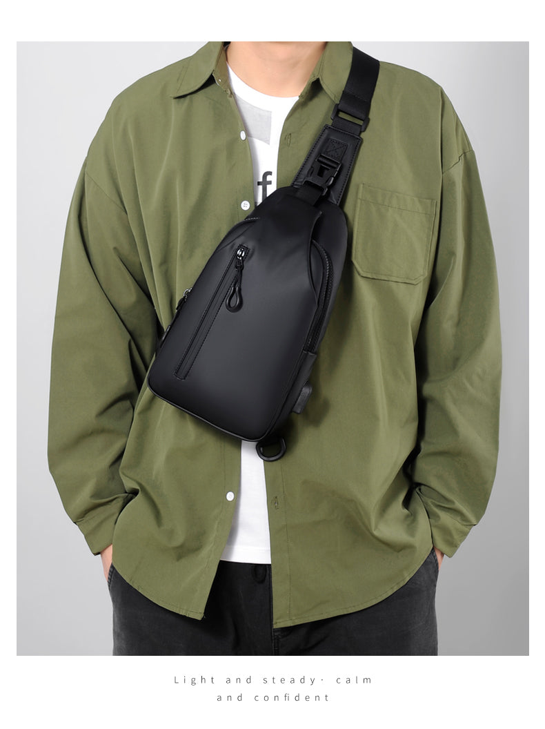 abrazo unisex casual messenger bag new popular designer shoulder PU waterproof sling chest bag with USB for Travel Outdoor Casual, Black - Abrazo