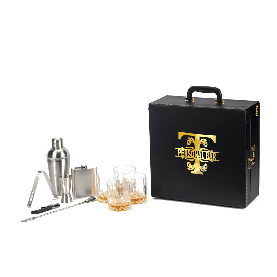 Image of Abrazo Bar Tool Set Black with acrylic Initials | 11 Piece Unit | Bar Set - Abrazo