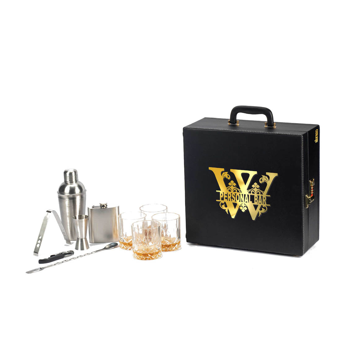 Abrazo Bar Tool Set Black with acrylic Initials | 11 Piece Unit | Bar Set - Abrazo