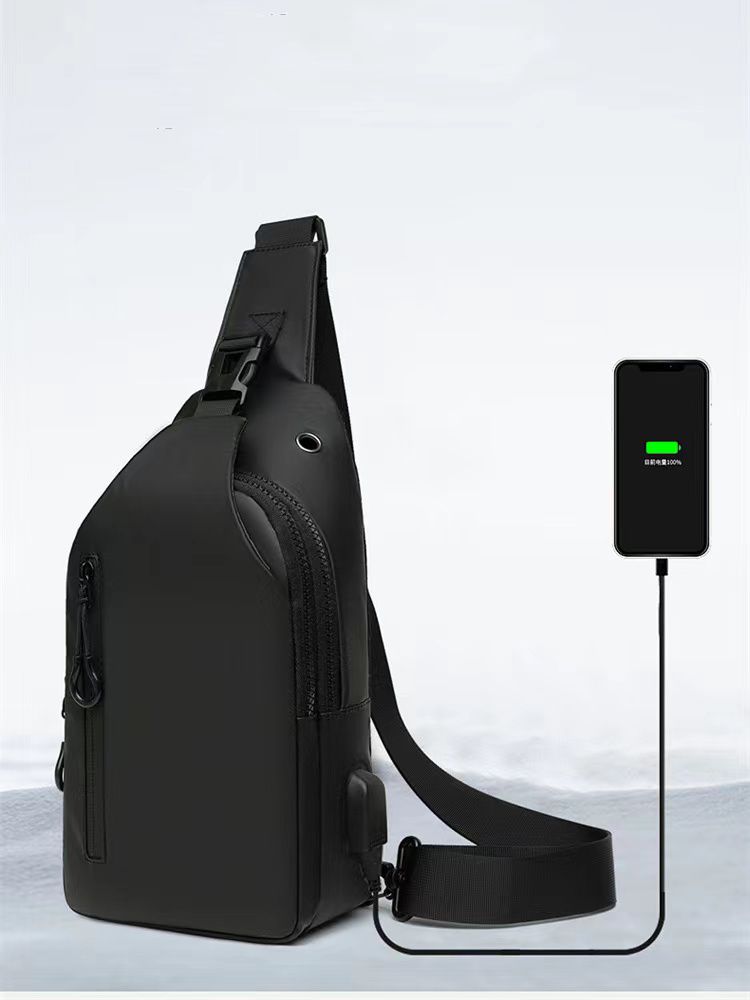 Image of abrazo unisex casual messenger bag new popular designer shoulder PU waterproof sling chest bag with USB for Travel Outdoor Casual, Black - Abrazo