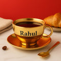 Premium Gold PVD Double Wall Mug Set | Coffee & Soup Use | Stainless Steel with Spoon & Saucer | Customise your Gift | Cup &saucer with spoon - Abrazo