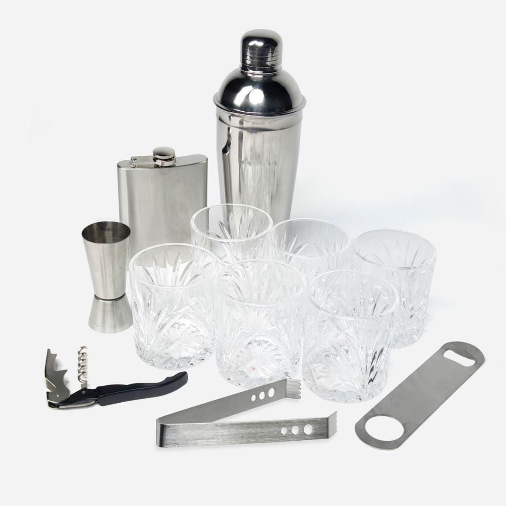 Classic Portable Bar Tools Set - Fine Black Leatherette - 12 Piece Set - Abrazo