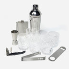 Classic Portable Bar Tools Set - Fine Black Leatherette - 12 Piece Set - Abrazo