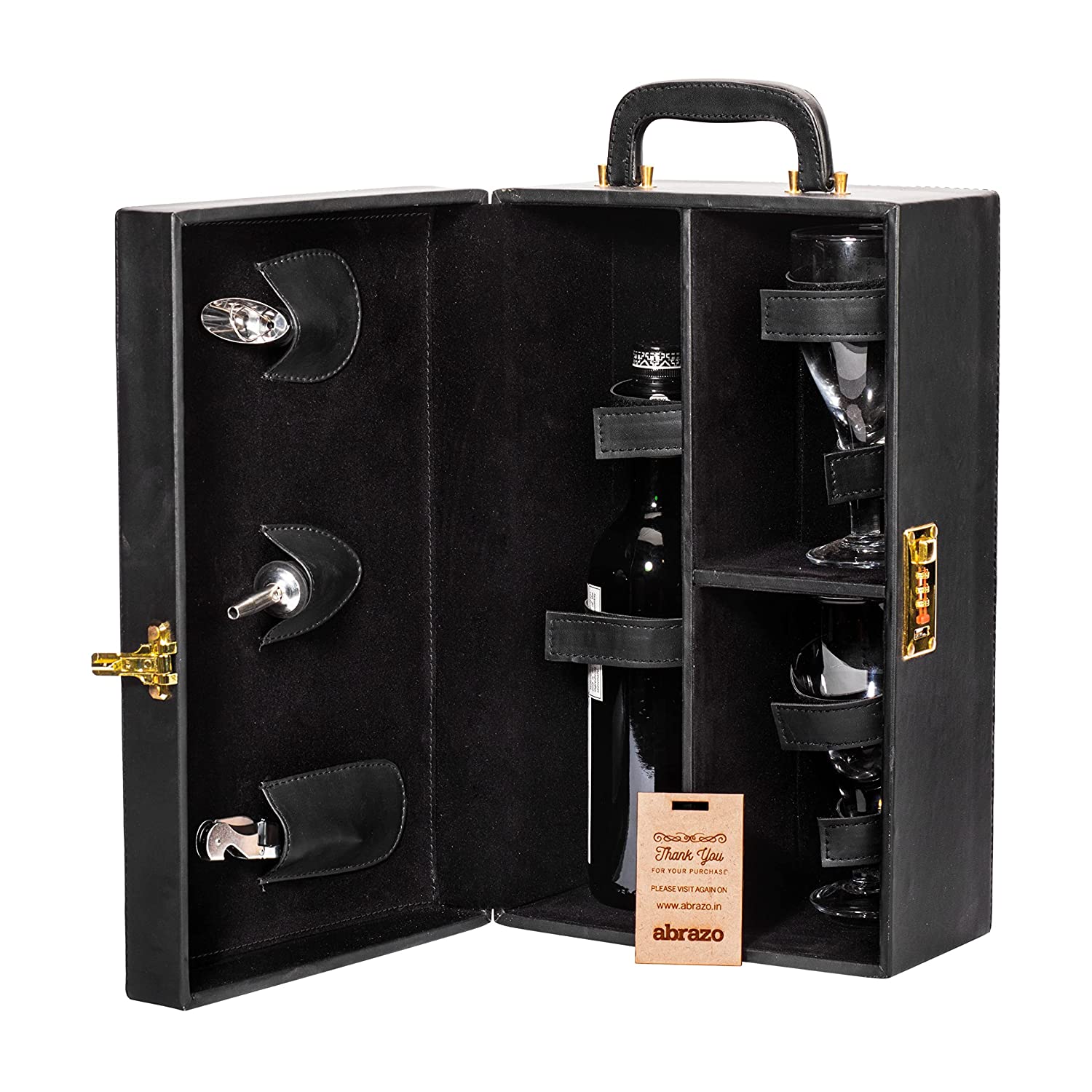 Image of Abrazo Wine Set | Leatherette Box | Barset | Bar Tool Set (Black) - Abrazo