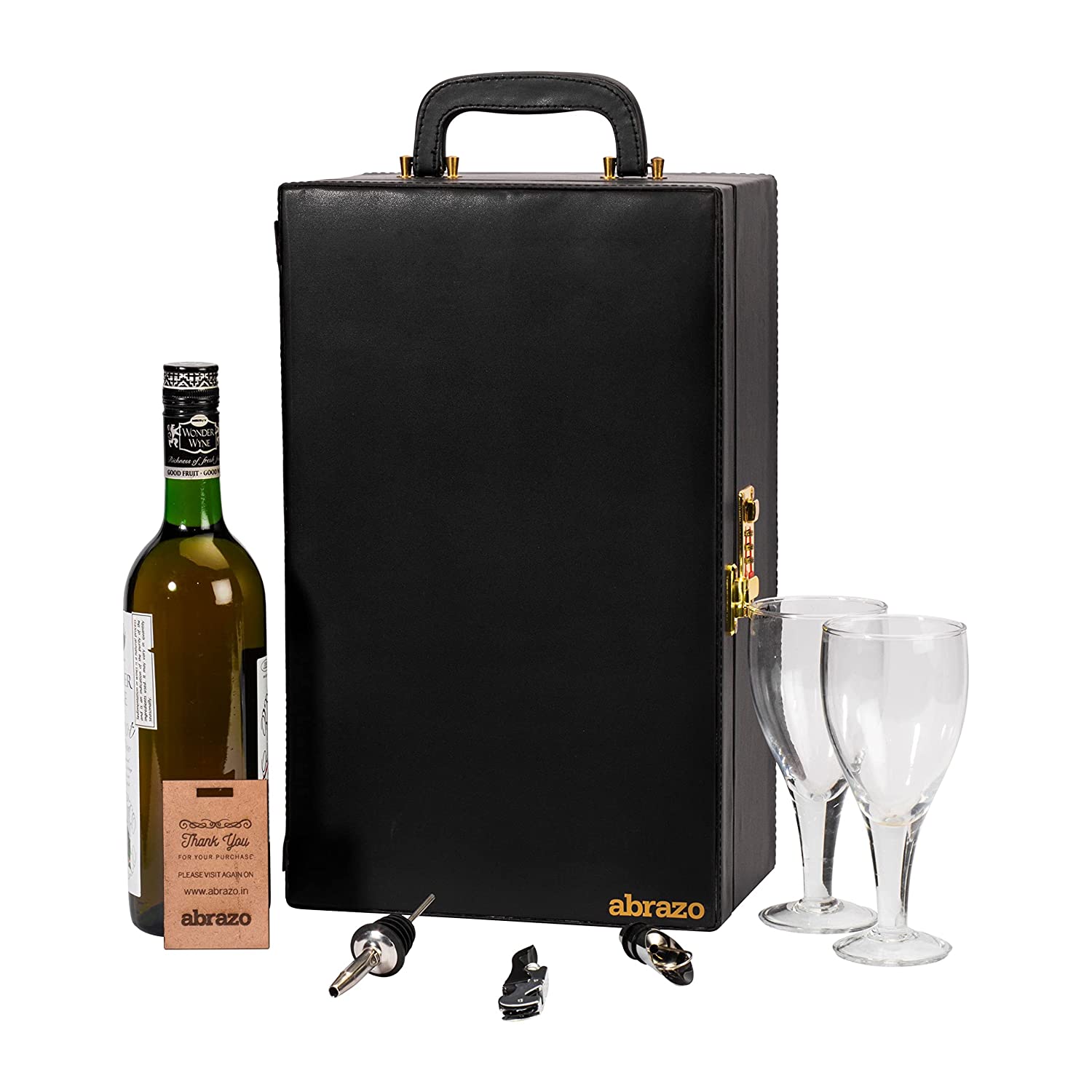 Abrazo Wine Set | Leatherette Box | Barset | Bar Tool Set (Black) - Abrazo